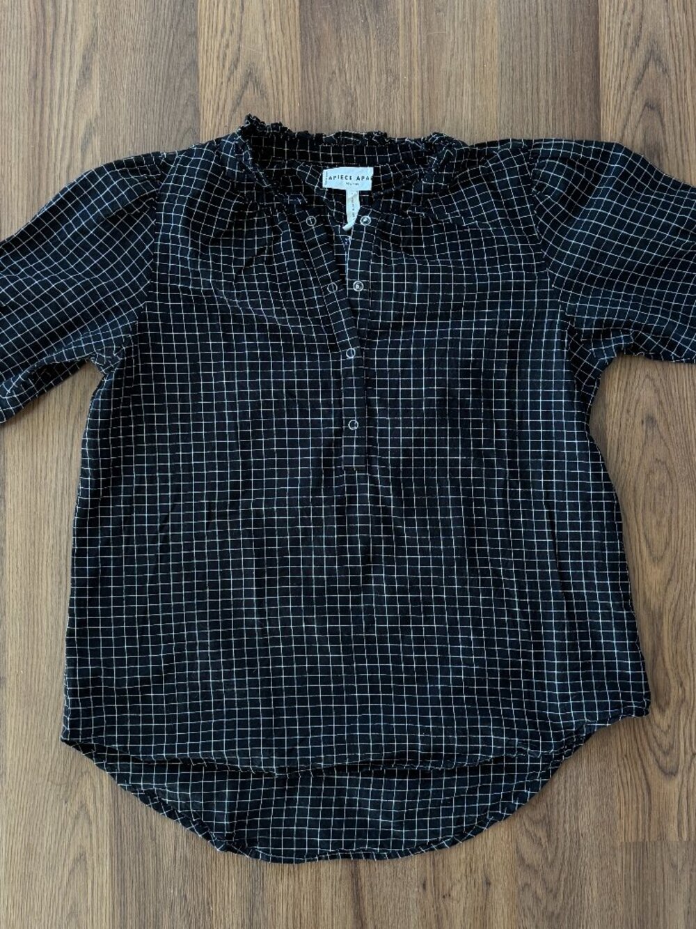 Apiece Apart Los Altos Shirred Short Sleeve Windowpane Plaid Shirt